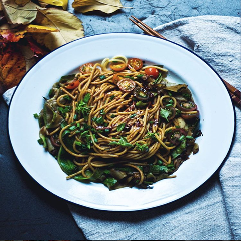 New! Corn spaghetti & lightly fried courgette ribbons